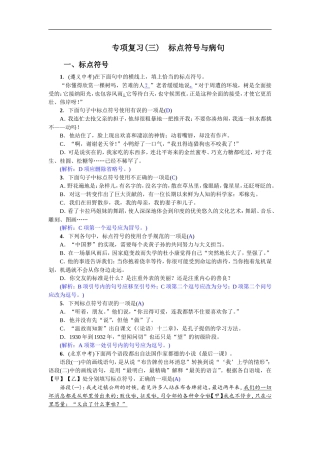专项复习(三) 标点符号与病句 教师版