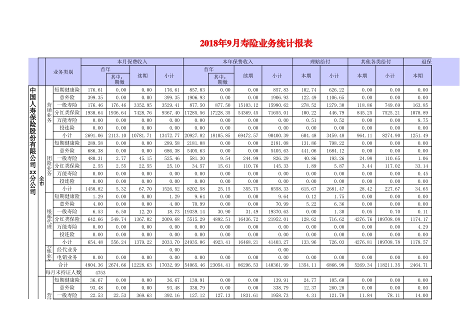 保险市场业绩统计表_第1页