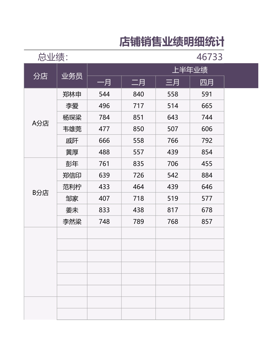 店铺销售业绩明细统计表_第1页