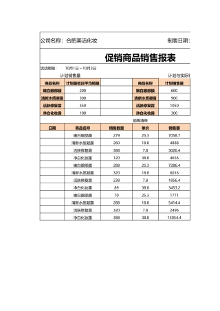 促销期间商品销售报表