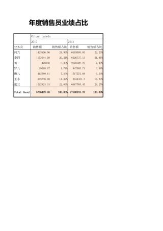 年度销售员业绩及占比分析