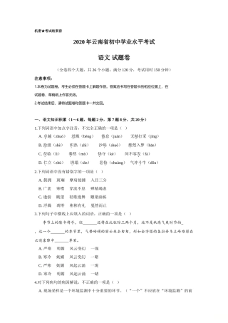 云南省2020年中考语文真题试卷（解析版）