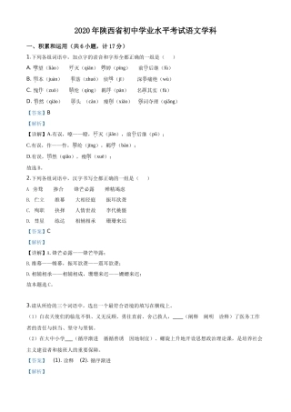 精品解析陕西省2020年中考语文试题（解析版）