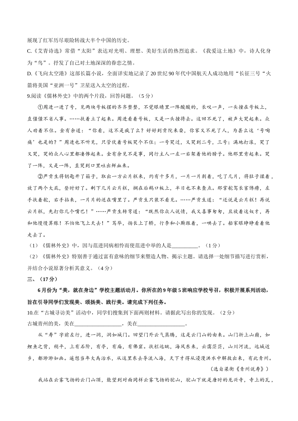 山东省潍坊市2020年中考语文试题_第3页
