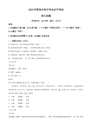 精品解析山东省青岛市2020年中考语文试题（解析版）