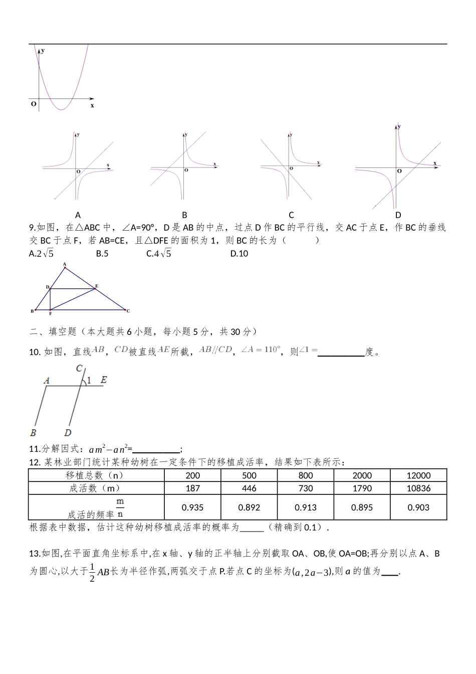 新疆自治区、生产建设兵团2020年初中学业水平考试数学试题_第2页