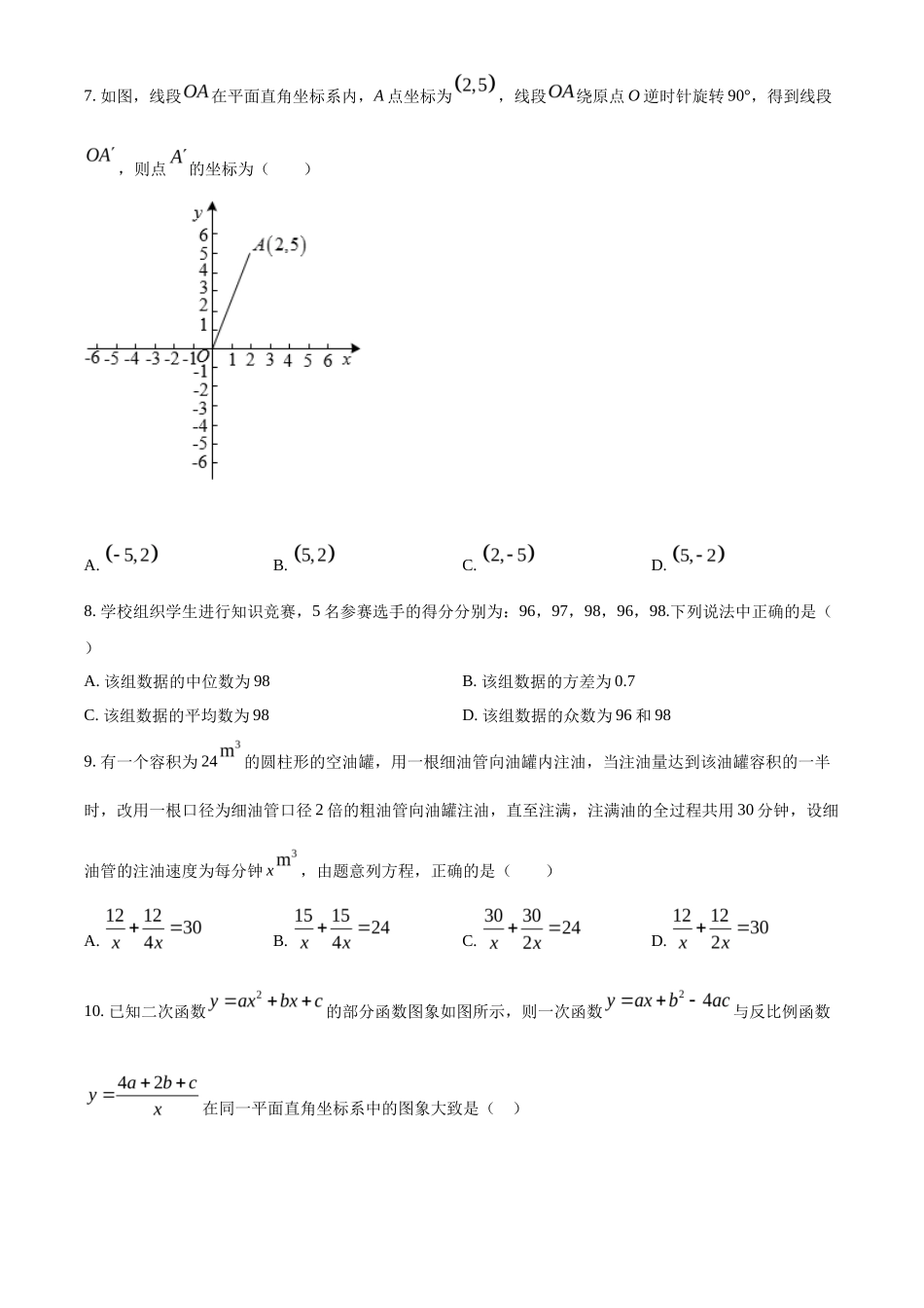 精品解析2022年黑龙江省绥化市中考数学真题（原卷版）_第2页