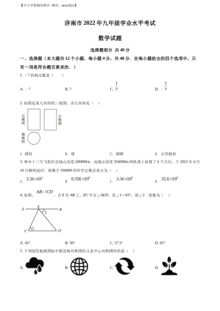 精品解析2022年山东省济南市中考数学真题（原卷版）