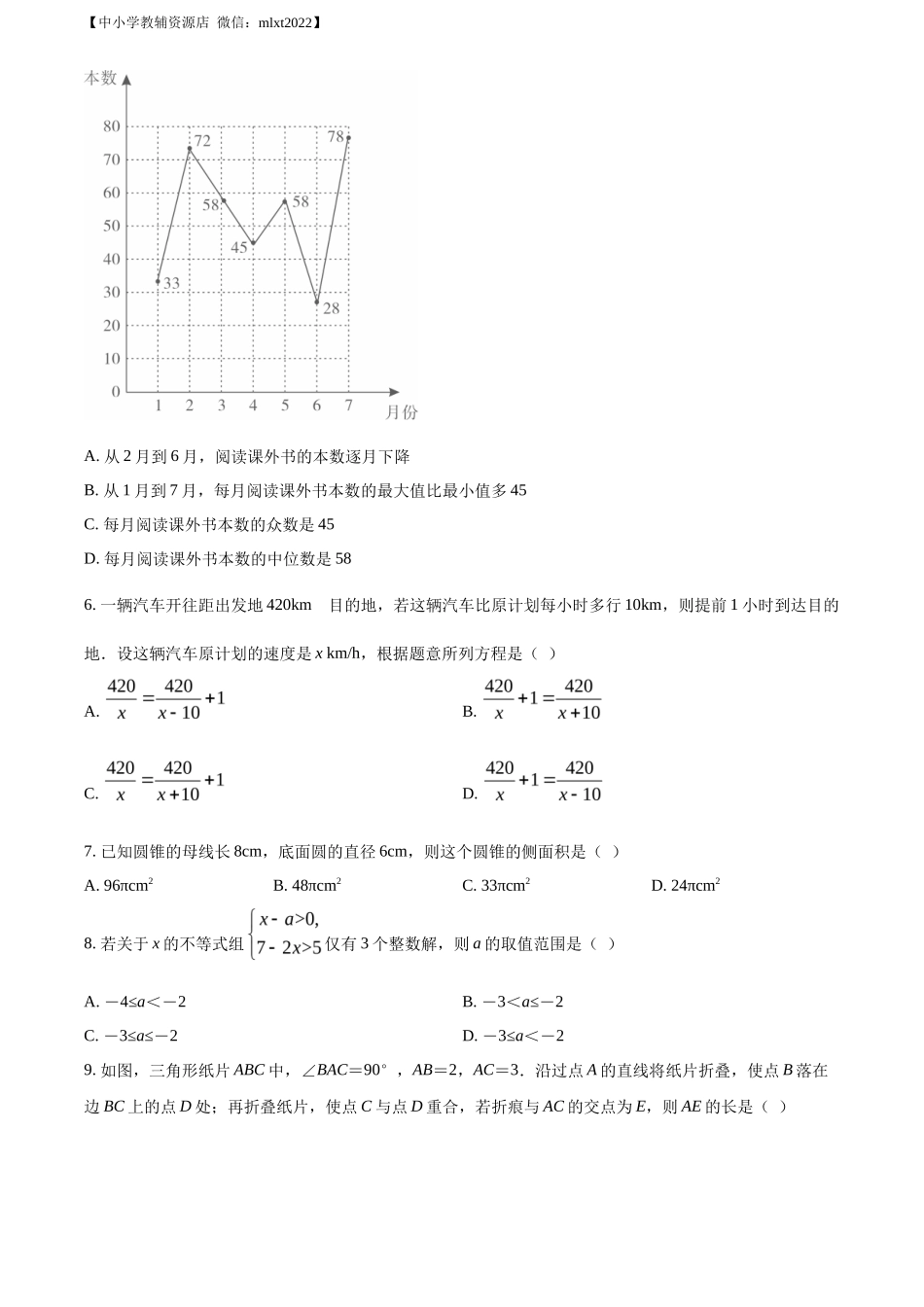 精品解析2022年山东省济宁市中考数学真题（原卷版）_第2页