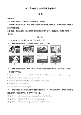 精品解析：2022年山东省枣庄市中考英语真题（解析版）