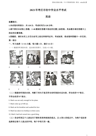 精品解析：2023年山东省枣庄市中考英语真题（解析版）