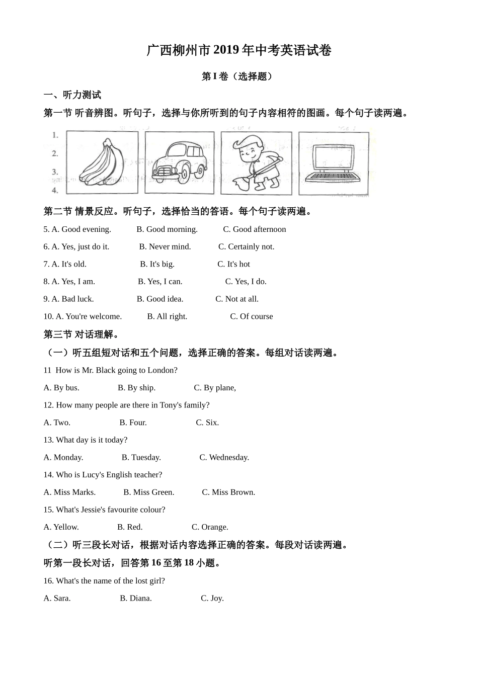 2019年广西柳州市中考英语试题（解析）_第1页