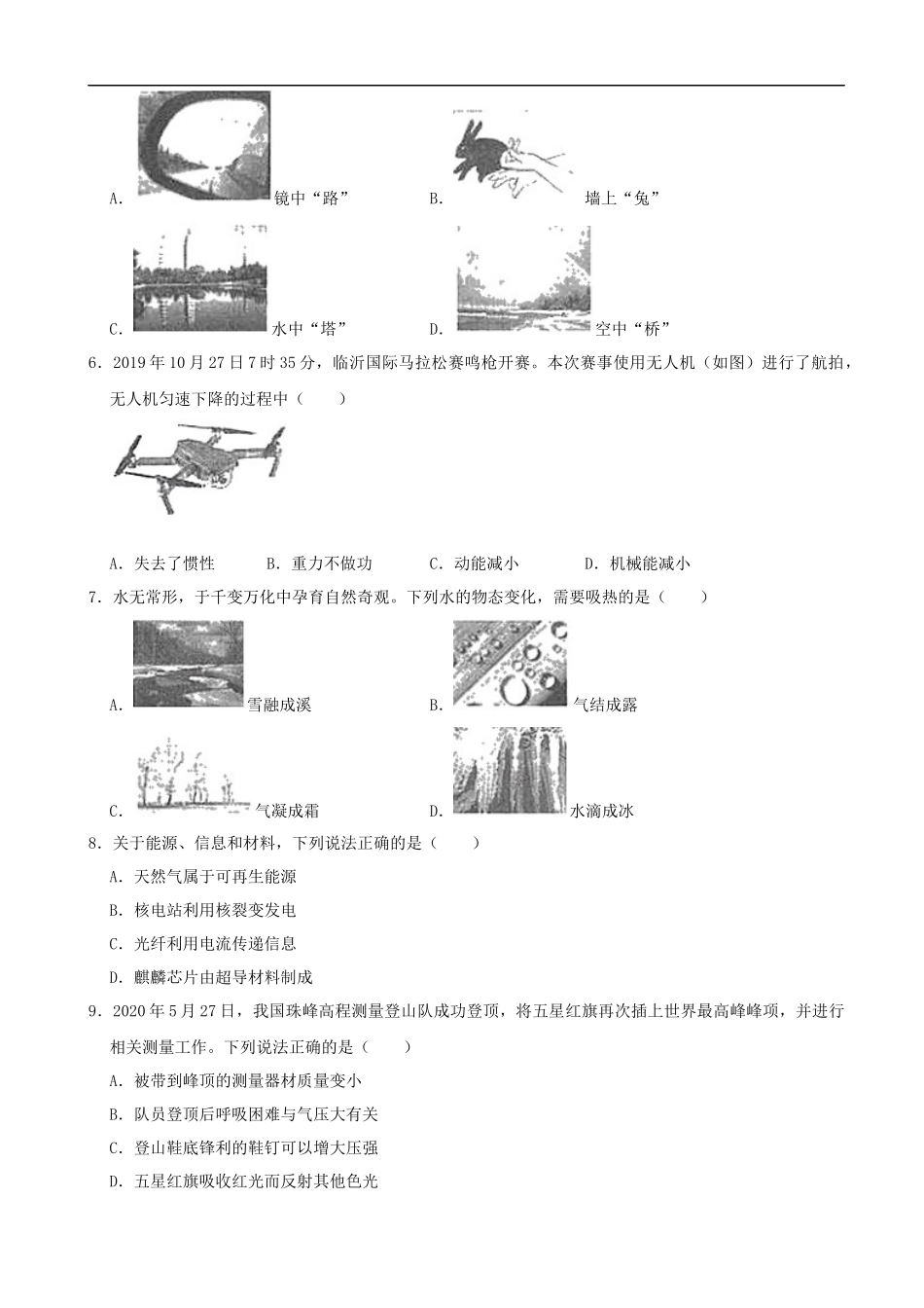 山东省临沂市2020年中考物理试题（word版，含解析）_第2页
