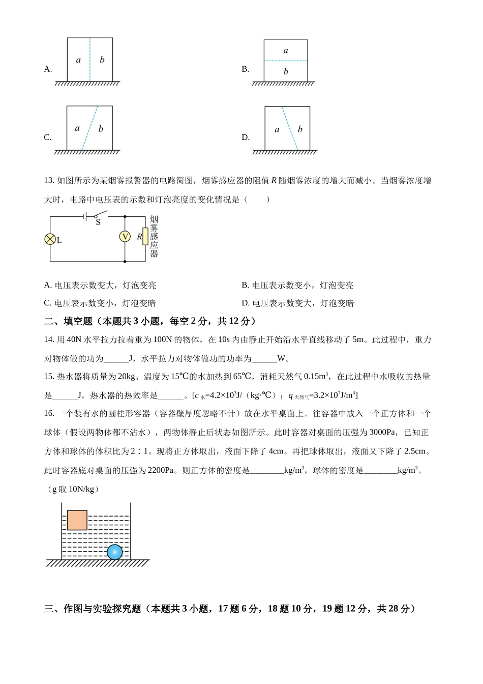 精品解析：2022年湖南省郴州市中考物理试题（原卷版）_第3页