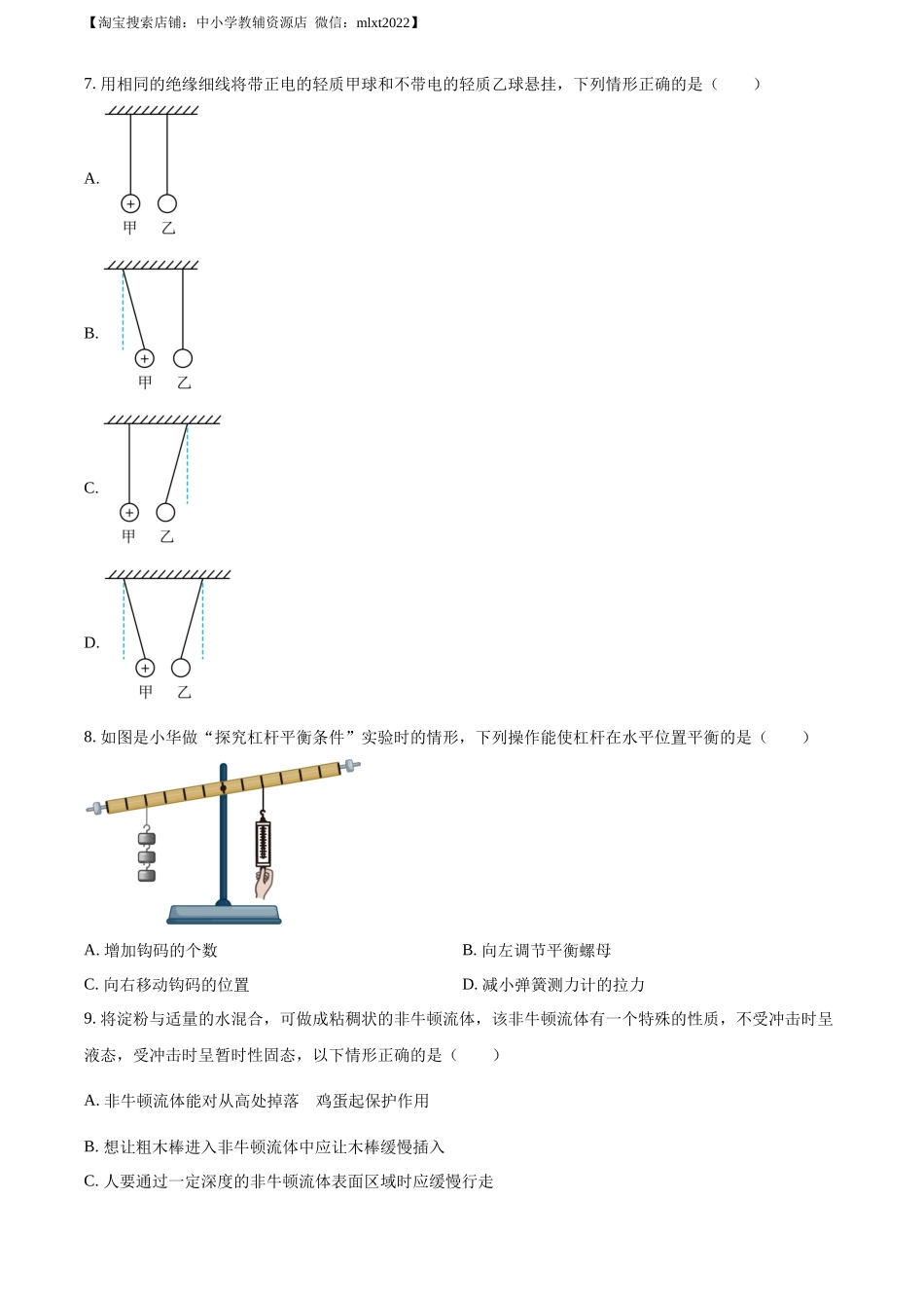 精品解析：2022年江苏省盐城市中考物理真题（原卷版）_第2页