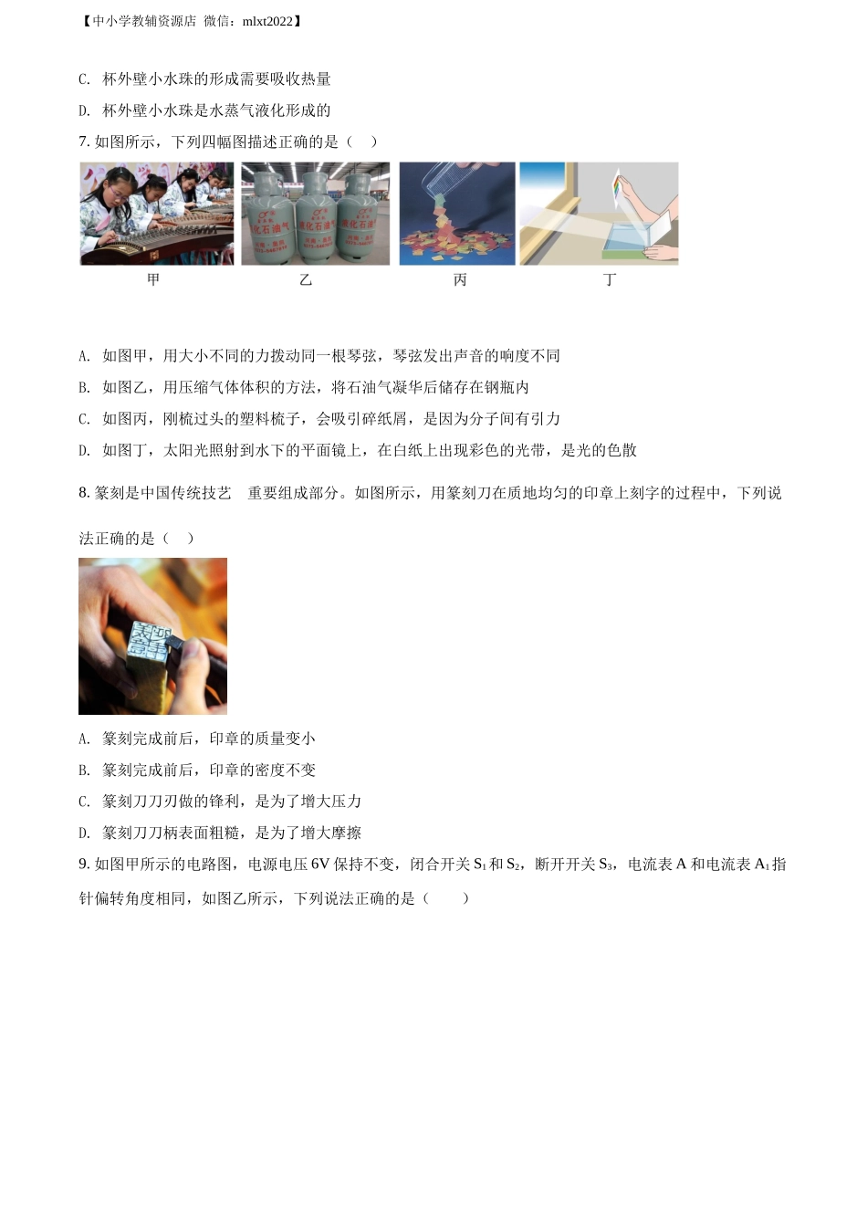 精品解析：2022年辽宁省沈阳市中考物理试题（原卷版）_第3页