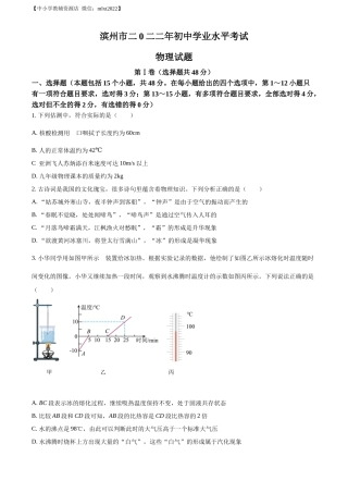 精品解析：2022年山东省滨州市中考物理试题（原卷版）