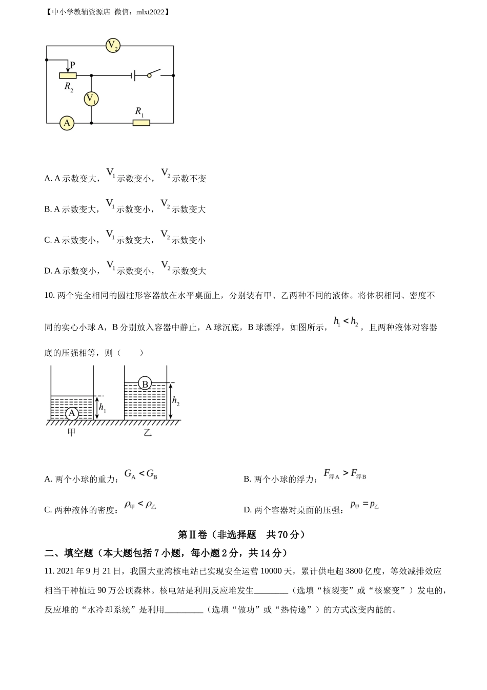 精品解析：2022年山东省东营市中考物理试题（原卷版）(1)_第3页