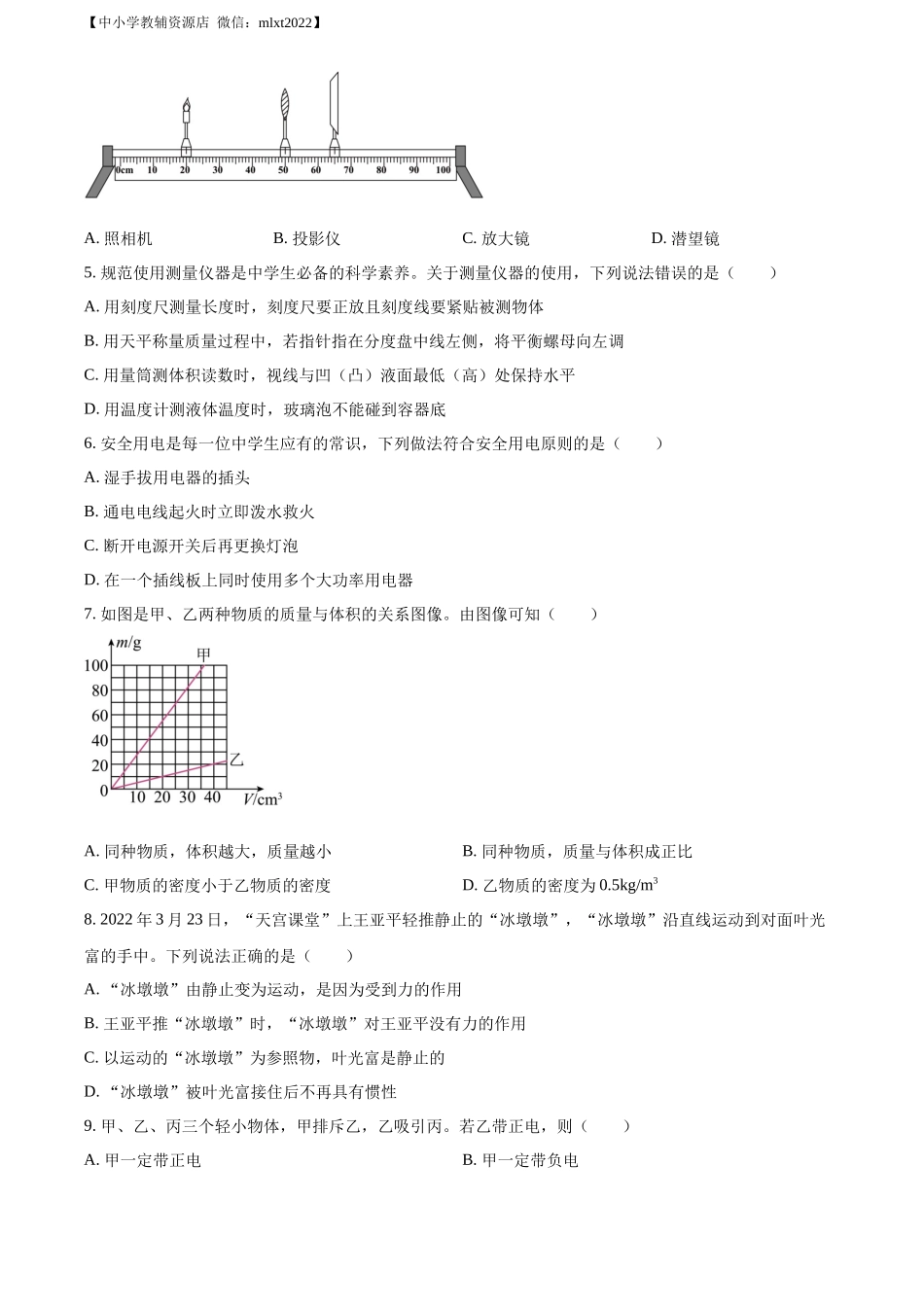 精品解析：2022年山东省淄博市中考物理试题（原卷版）_第2页