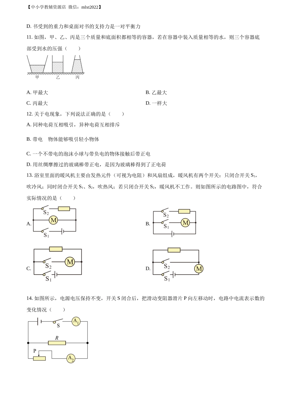 精品解析：2022年四川省巴中市中考物理试题（原卷版）_第3页