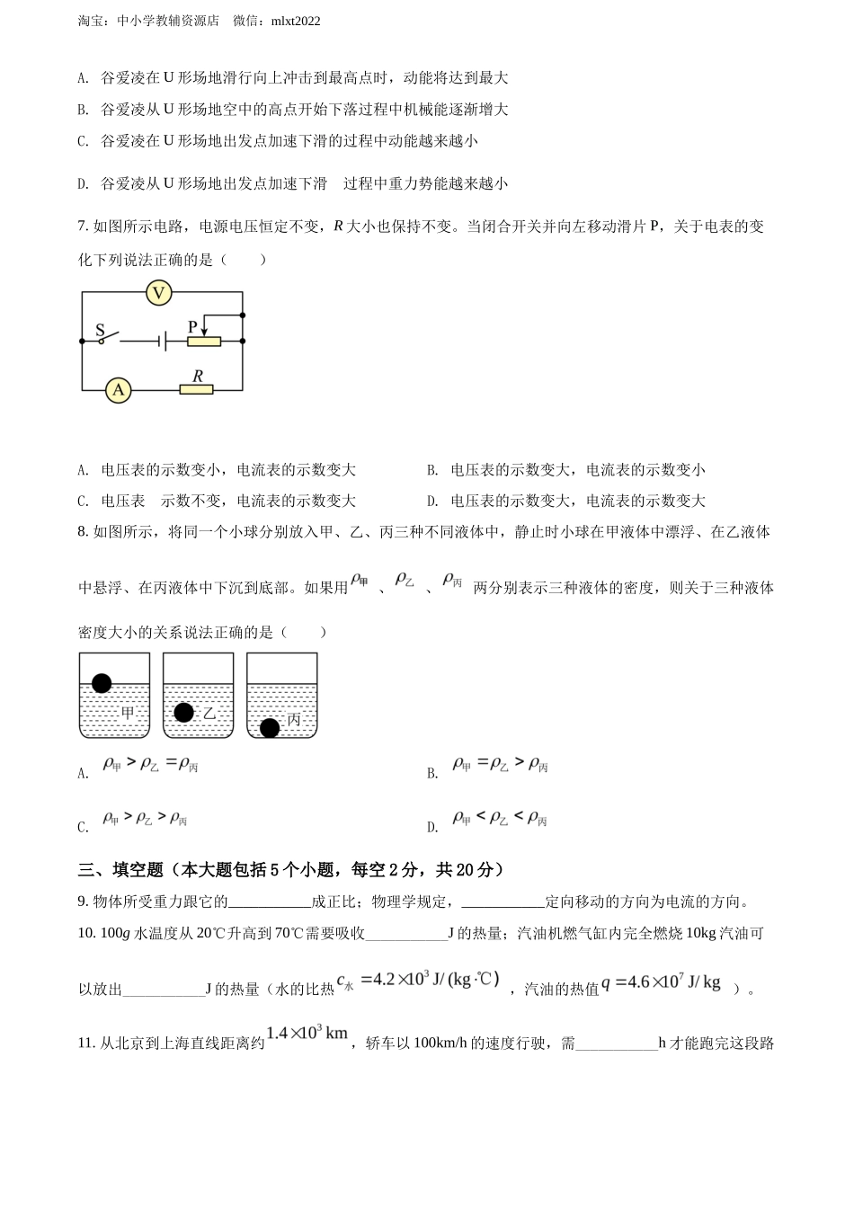 精品解析：2022年四川省德阳市中考物理真题（原卷版）_第2页