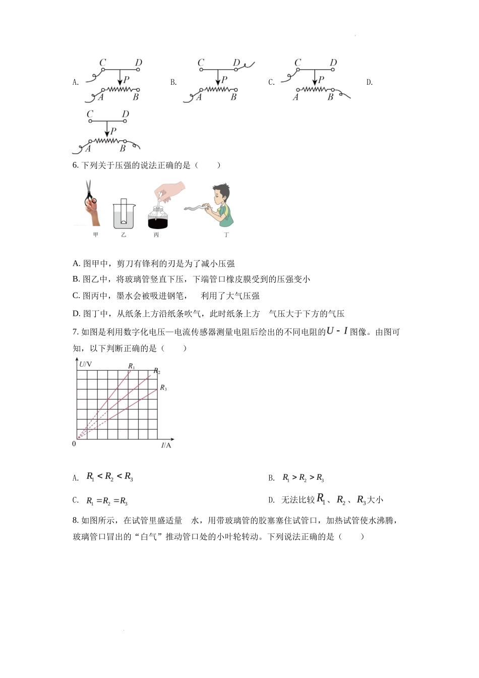 精品解析：2022年四川省内江市中考物理真题（原卷版）_第2页