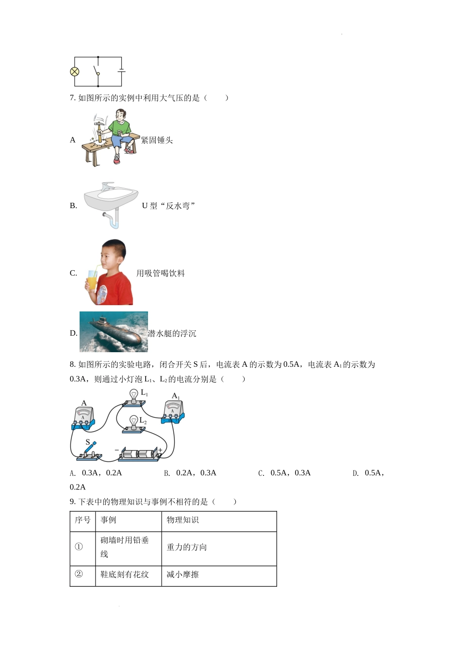 精品解析：2022年天津市中考物理试题（原卷版）_第2页