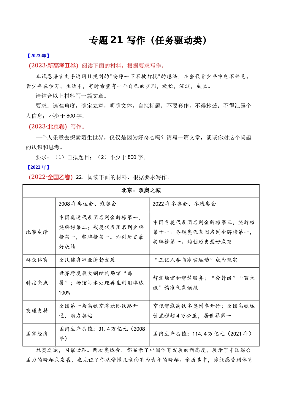 专题写作（任务驱动类）- 十年（2014-2023）高考语文真题分项汇编 （全国通用）（学生版）_第1页