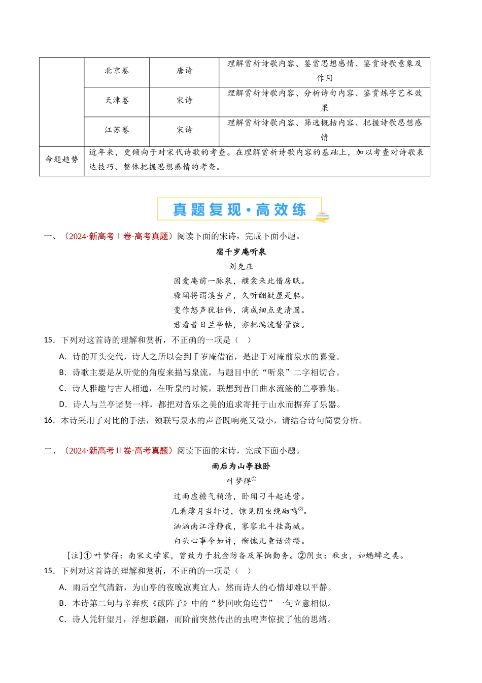 专题 古代诗歌阅读（诗）（学生卷）_第2页