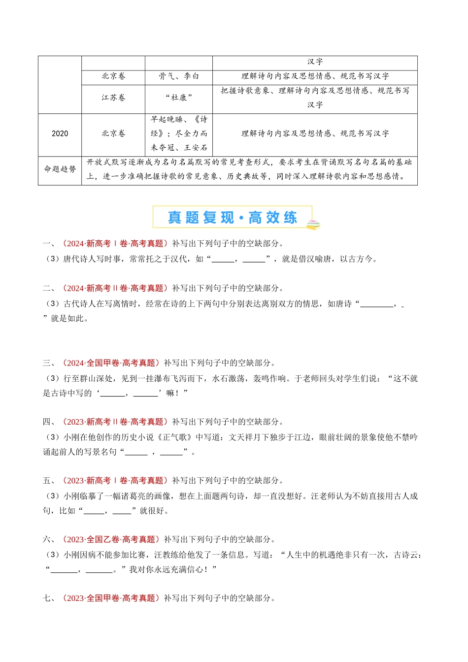 专题 名句名篇默写（开放式默写）（学生卷）_第2页