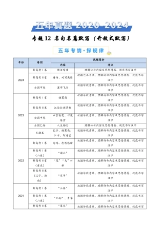 专题 名句名篇默写（开放式默写）（学生卷）