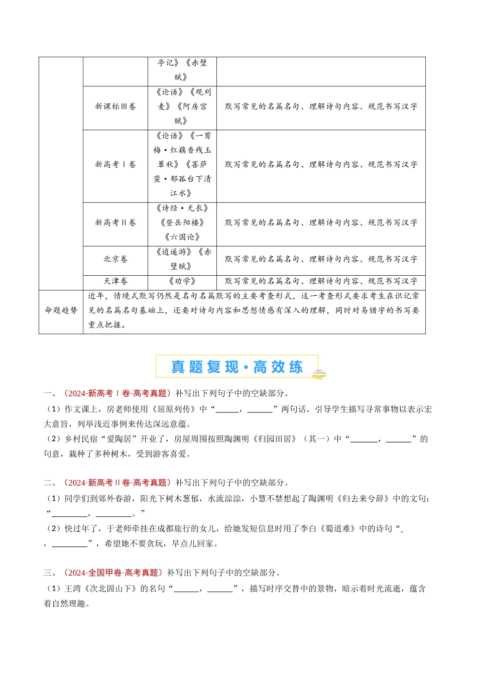 专题 名句名篇默写（情境式默写）（学生卷）_第3页
