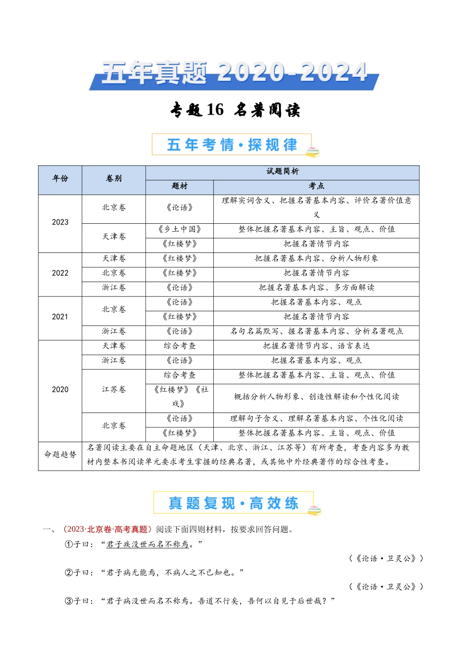 专题 名著阅读（教师卷）_第1页