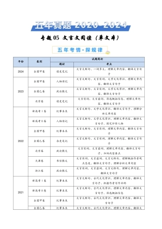 专题 文言文阅读（单文本）（学生卷）