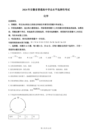 2024年高考化学试卷（安徽）（空白卷）