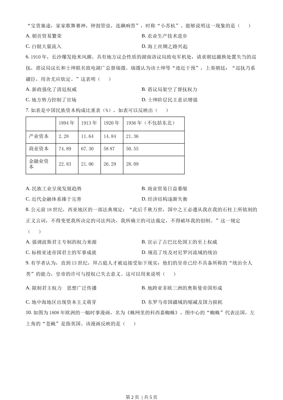 2023年高考历史试卷（新课标）（空白卷）_第2页