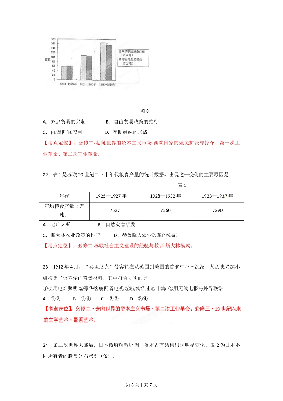 2012年高考历史试卷（福建）（空白卷）_第3页