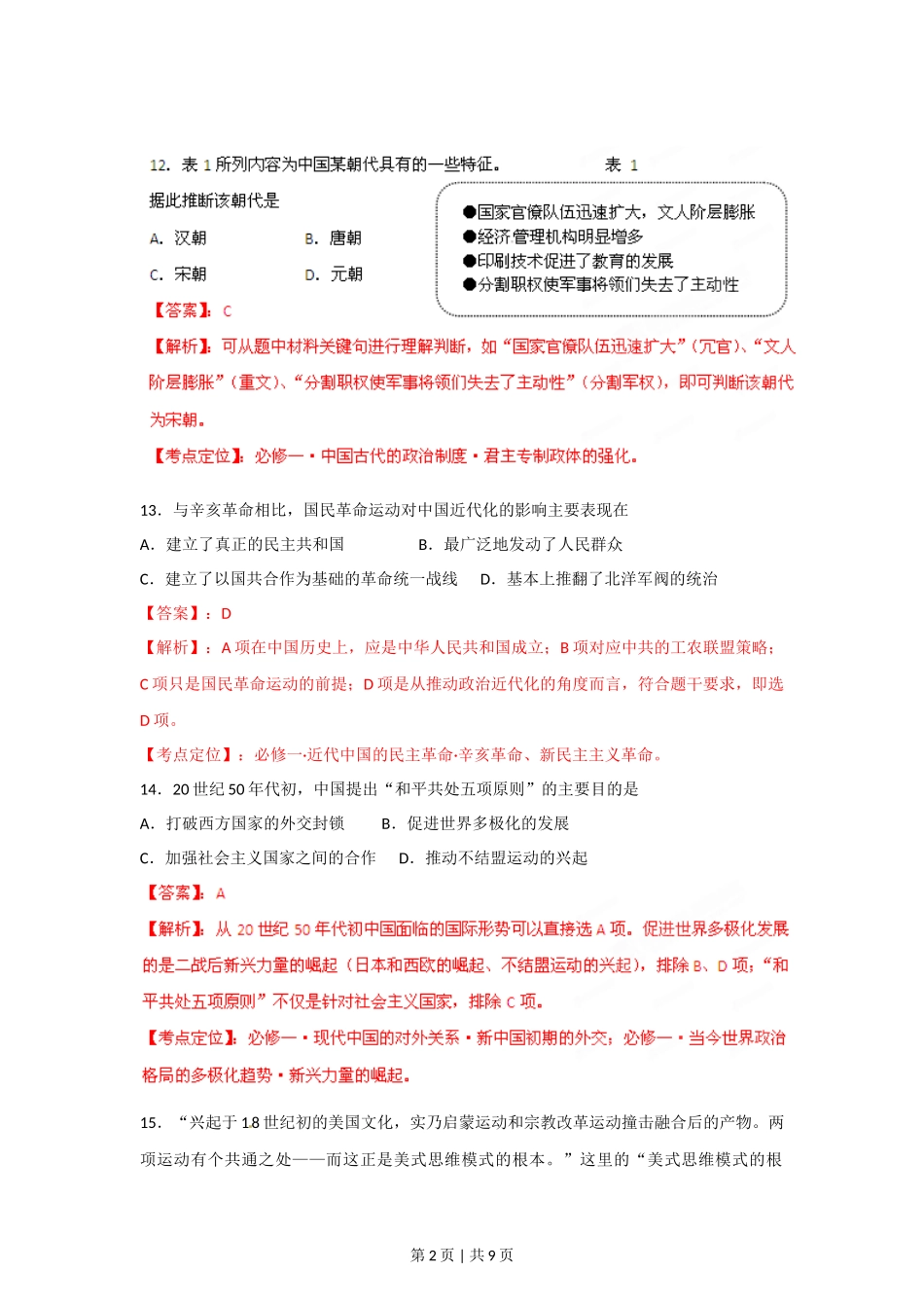 2012年高考历史试卷（山东）（解析卷）_第2页