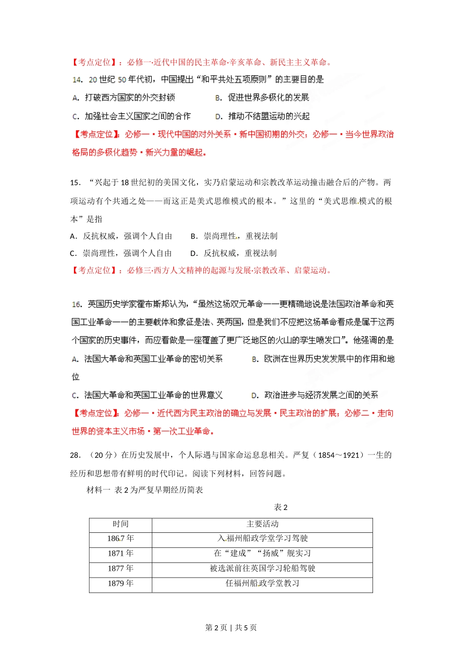 2012年高考历史试卷（山东）（空白卷）_第2页