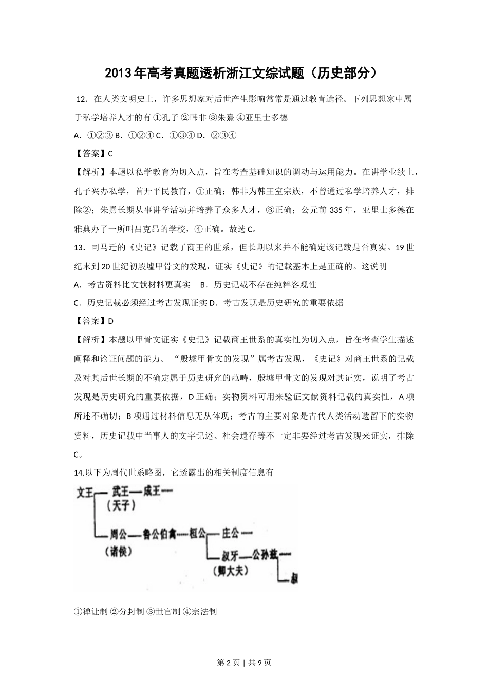 2013年高考历史试卷（浙江）（解析卷）_第2页