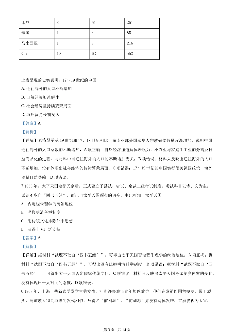 2018年高考历史试卷（海南）（解析卷）_第3页