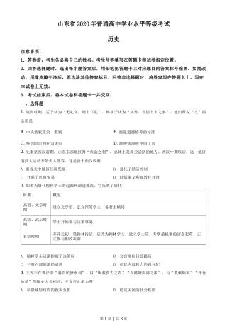 2020年高考历史试卷（山东）（空白卷）