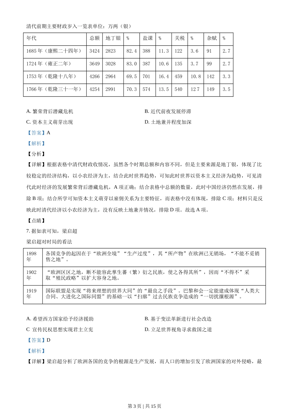 2021年高考历史试卷（海南）（解析卷）_第3页
