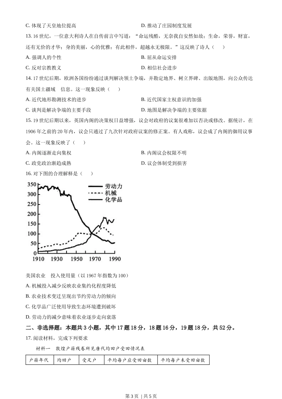 2023年高考历史试卷（湖南）（空白卷）_第3页
