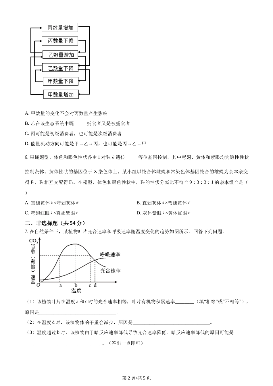 2024年高考生物试卷（全国甲卷）（空白卷）_第2页