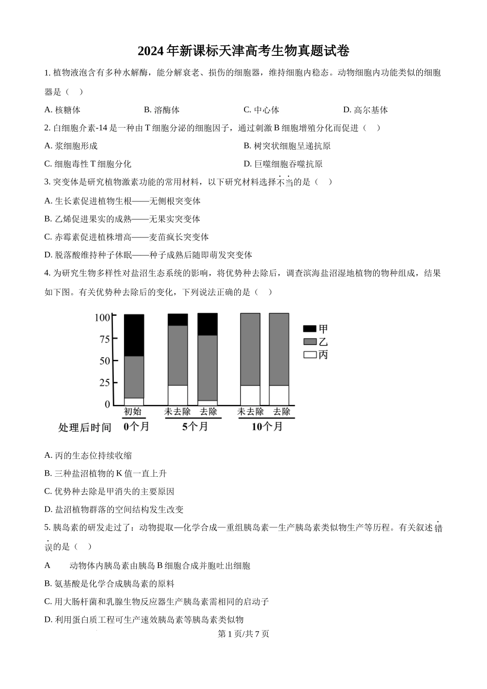 2024年高考生物试卷（天津）（空白卷）_第1页
