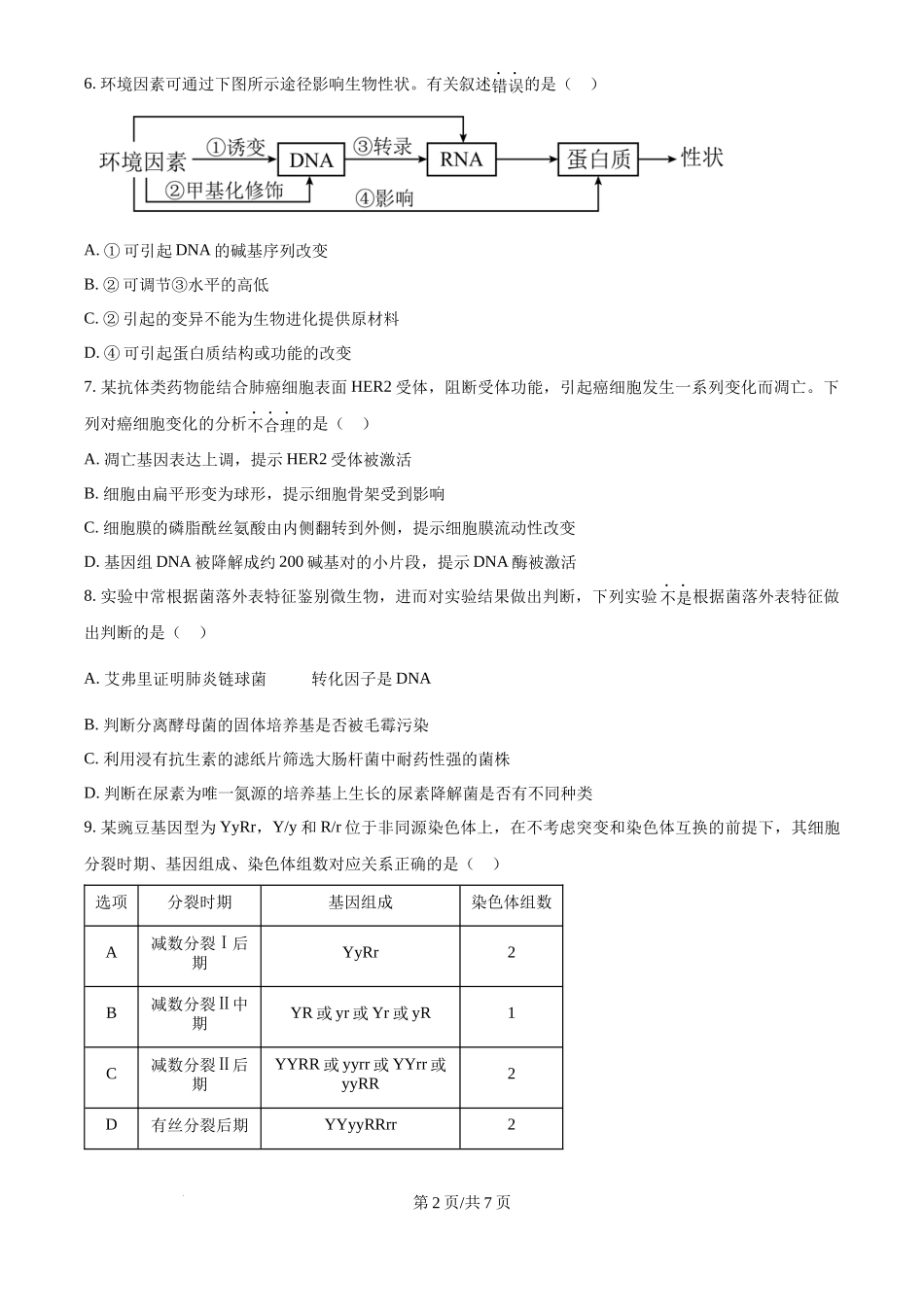 2024年高考生物试卷（天津）（空白卷）_第2页