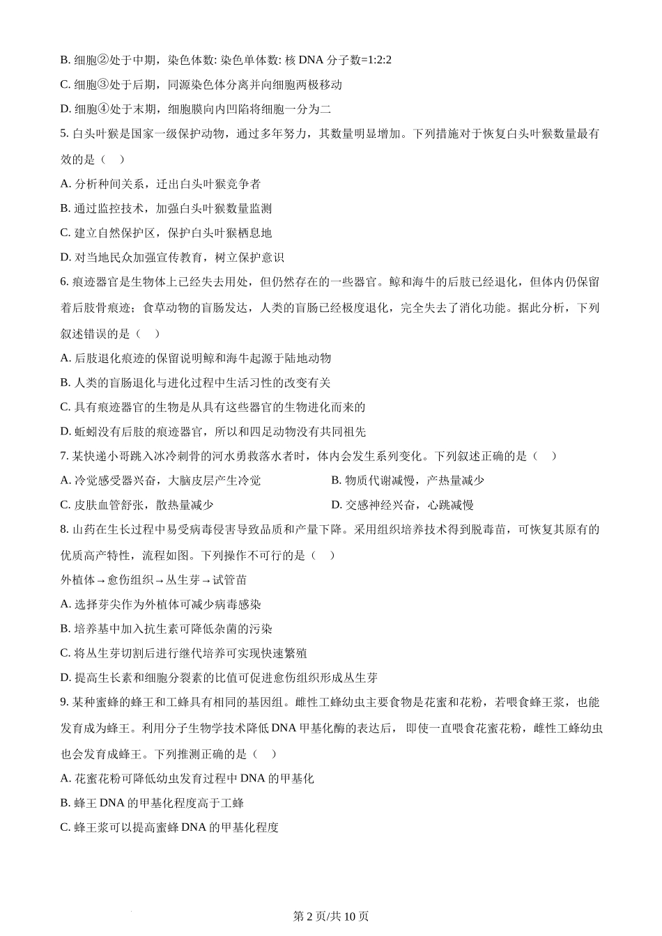 2024年高考生物试卷（浙江）（1月）（空白卷）_第2页