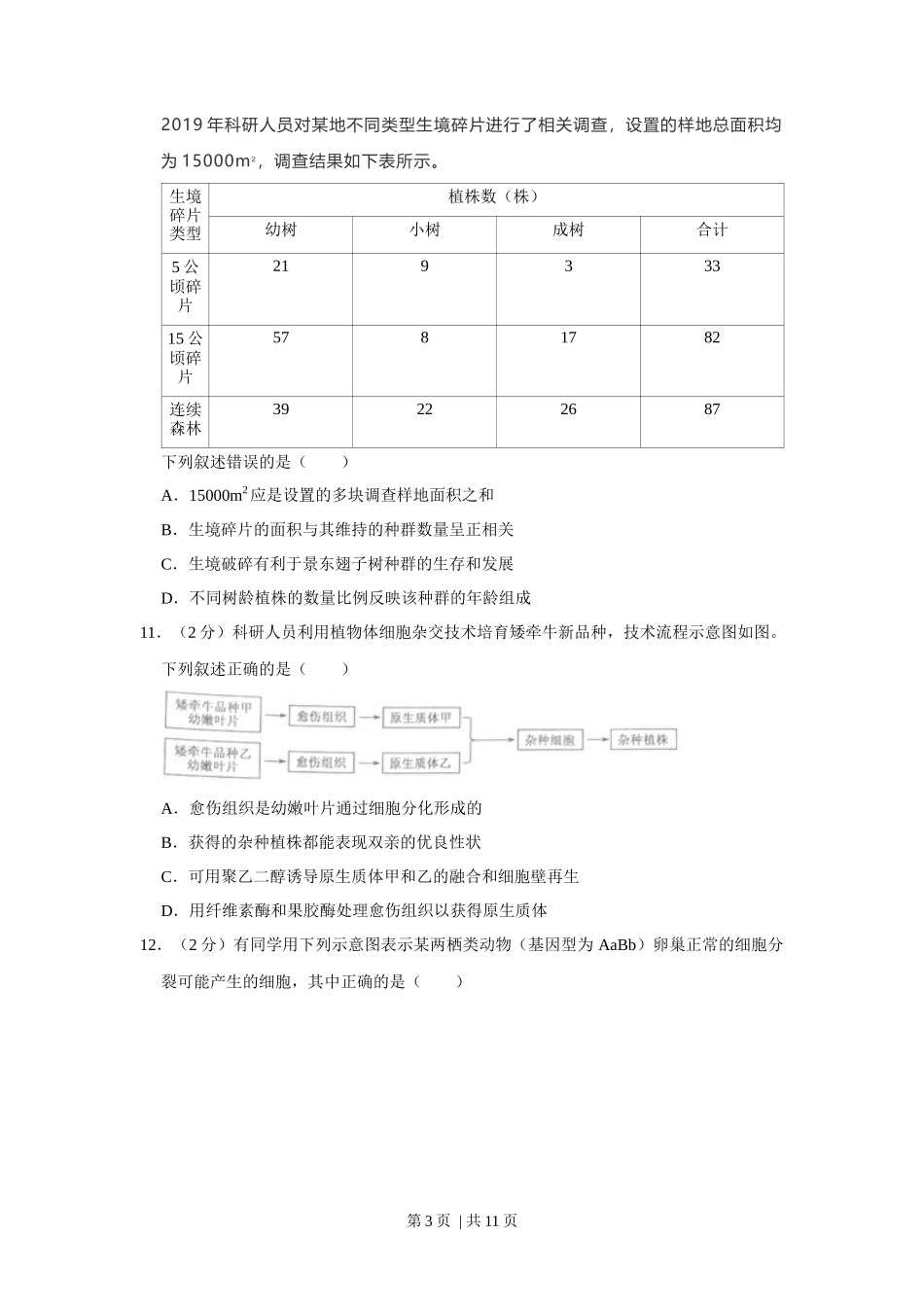 2021年高考生物试卷（福建）（空白卷）_第3页