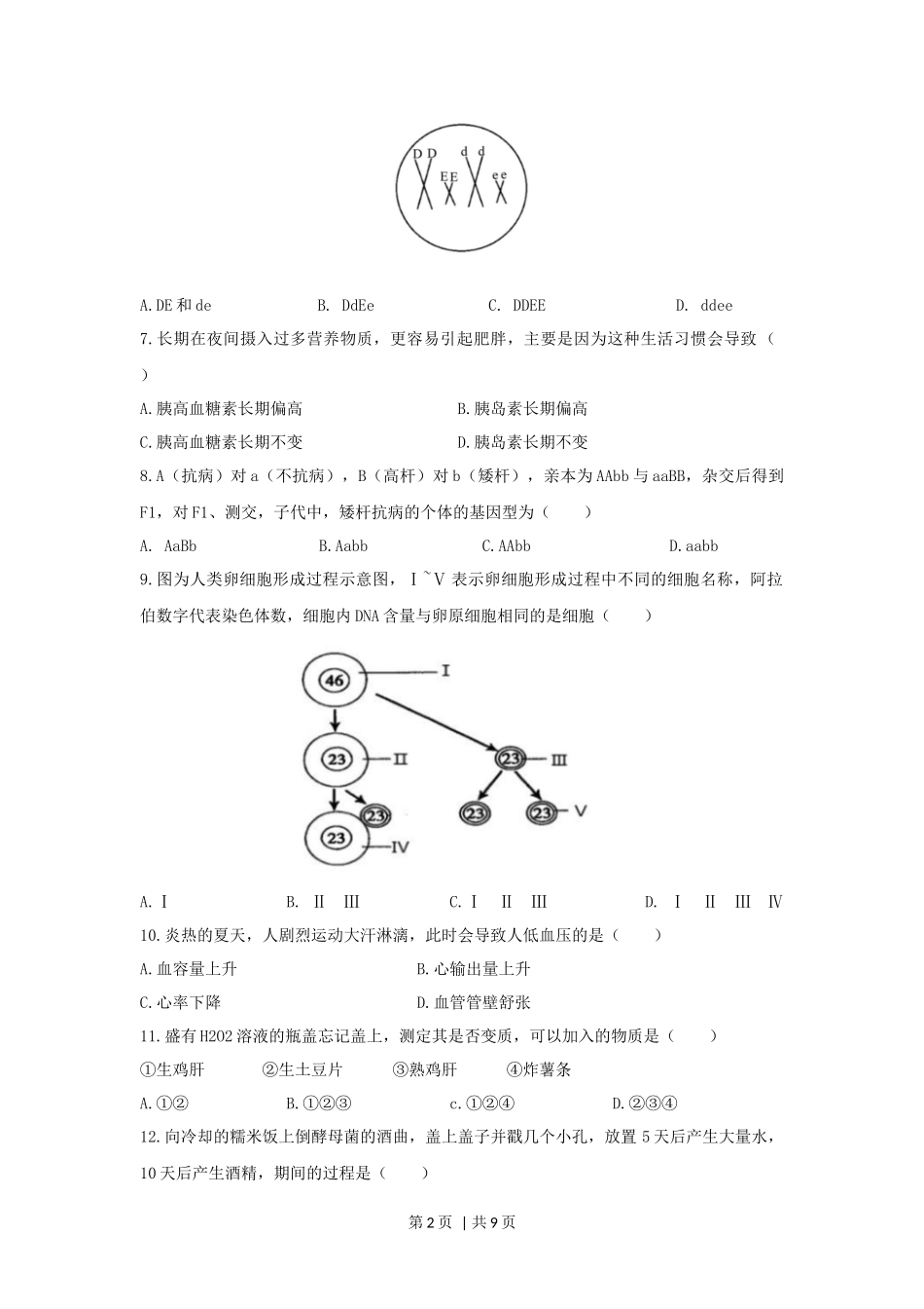 2020年高考生物试卷（上海）（空白卷）_第2页